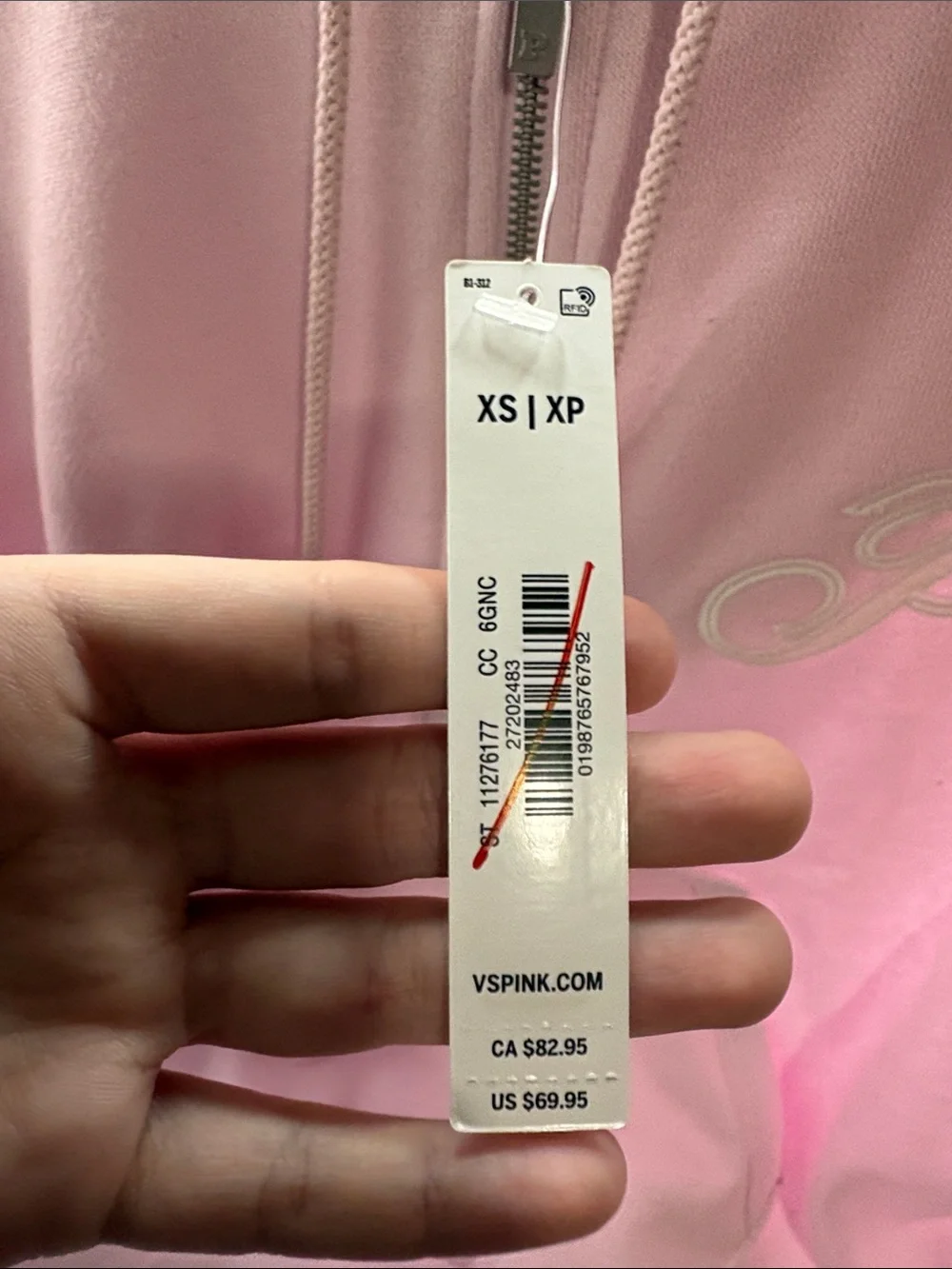 PINK Victoria's Secret Light Pink Half-Zip Hooded Sweatshirt